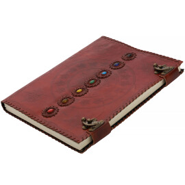 Leather Cover Notebook with Pagan Pentacle with Circles and Seven Chakras Stones